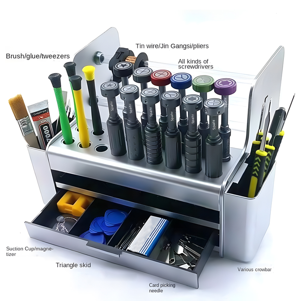 Phone Accessories Cabinet - ตู้เก็บเครื่องมือซ่อมอิเล็กทรอนิกส์แบบตั้งโต๊ะ กล่องเก็บไขควงโทรศัพท์มือถือ กล่องจัดระเบียบอุปกรณ์เสริมและชิ้นส่วน