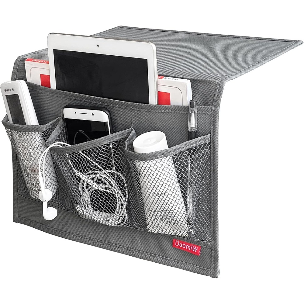 Phone Accessories Cabinet - ที่เก็บของข้างเตียงพร้อมโต๊ะวางของสำหรับรีโมททีวี โทรศัพท์ นิตยสาร แท็บเล็ต และอุปกรณ์เสริม สีเทา