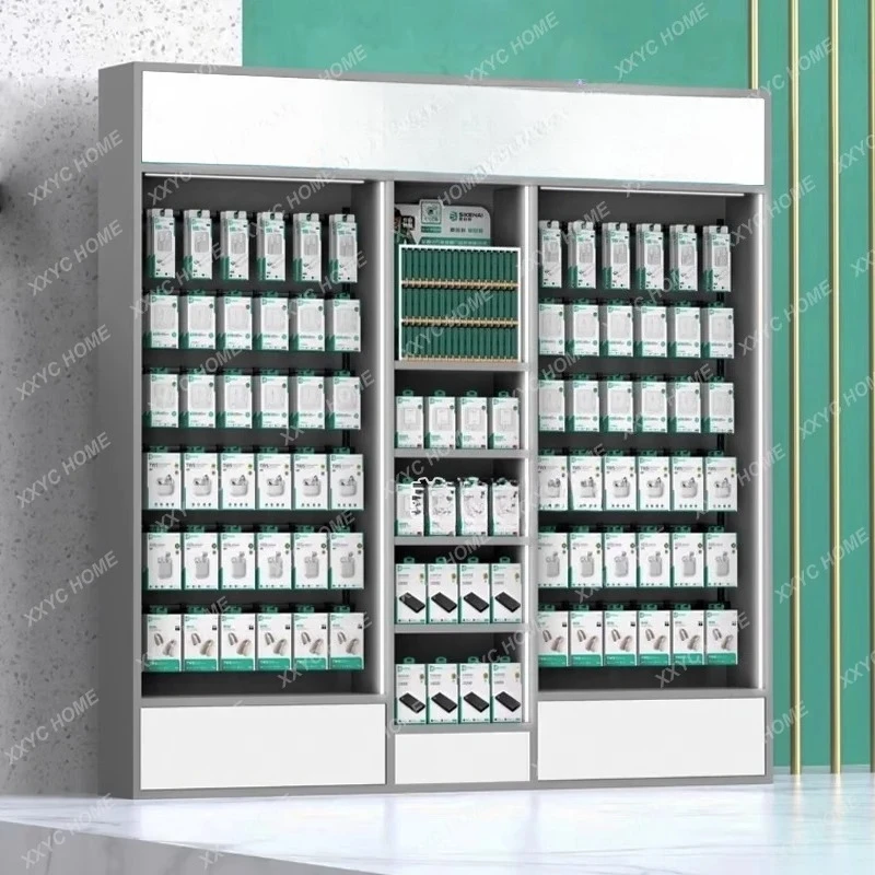 Phone Accessories Cabinet - ตู้โชว์อุปกรณ์เสริมโทรศัพท์มือถือ, ชั้นวางฟิล์มกันรอย, ตู้โชว์พร้อมไฟ, โต๊ะทำงานซ่อมฟิล์ม