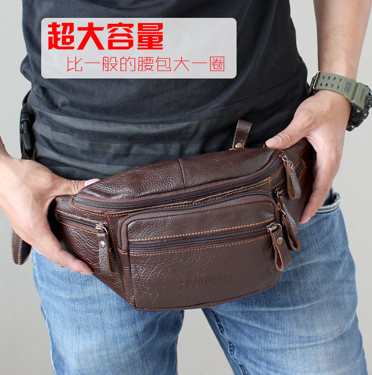 Phone Accessories Men - ของแท้ Cowhide หนังเอวกระเป๋าผู้ชายตลกแพ็คกระเป๋าเข็มขัดกระเป๋าโทรศัพท์หลายกระเป๋าเดินป่าวิ่งและขี่จักรยานกระเป๋า fanny pack
