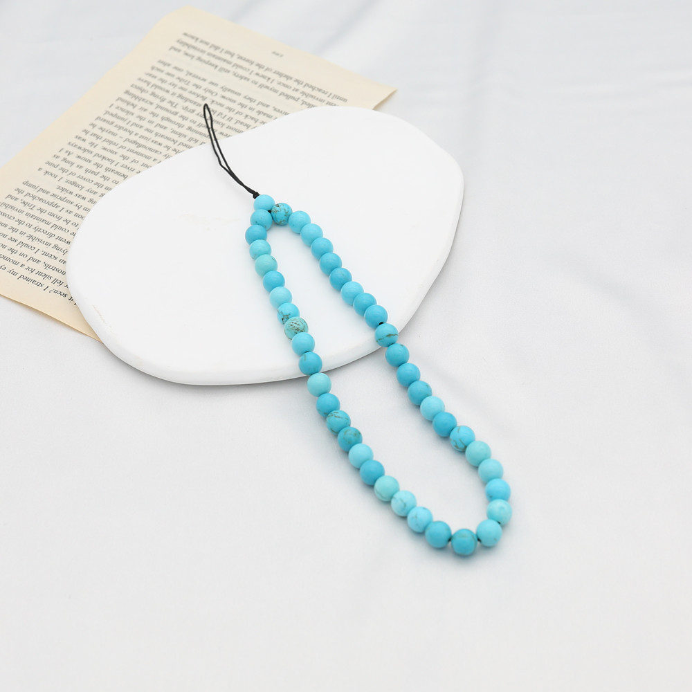 Phone Accessories Men - 8MM Blue Turquoise Beaded โทรศัพท์มือถือโซ่สำหรับผู้หญิงผู้ชายโทรศัพท์ Charm