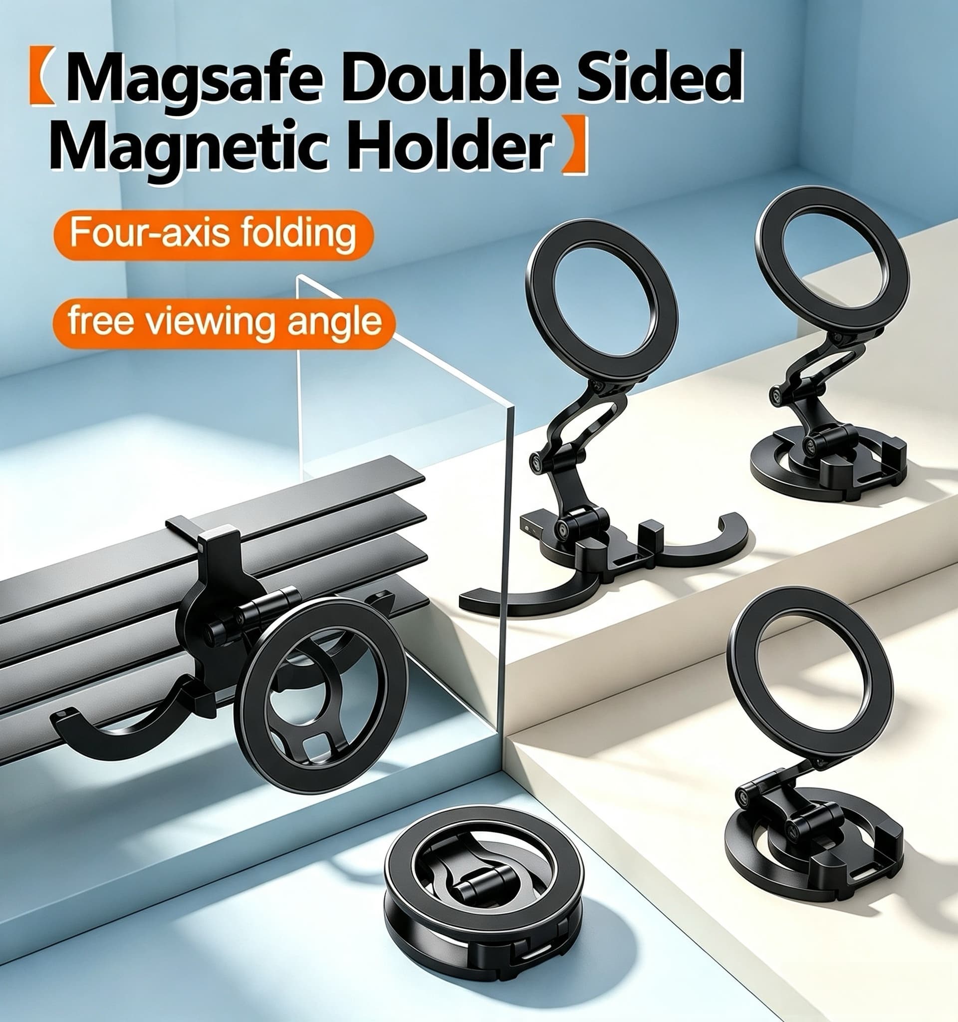 Selfie Stick Tripod - ขาตั้งโทรศัพท์แบบสองด้านพร้อมแม่เหล็กแม็กเซฟ หมุนได้ 360 องศา ° ขาตั้งปรับระดับได้