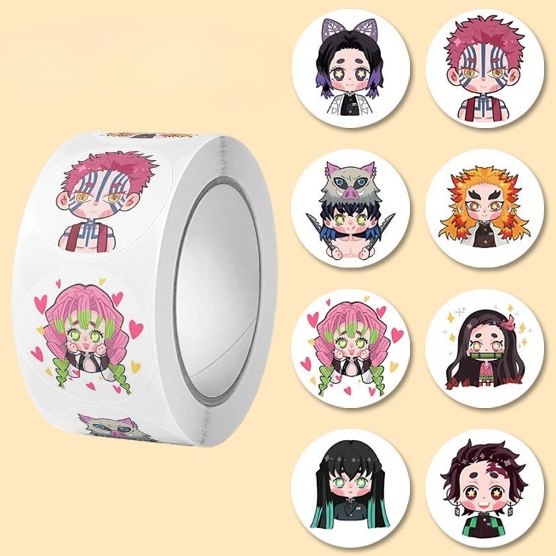 Phone Accessories Demon Slayer - สติกเกอร์ลายการ์ตูนคิเมทสึ โนะ ไยบะ แบบม้วน 500 ชิ้น