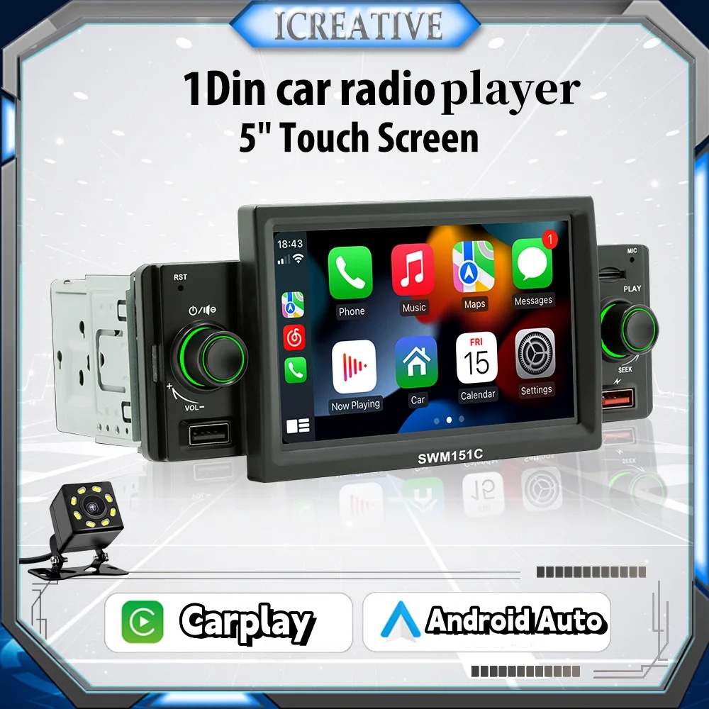 Phone Accessories Display Board - 1Din เครื่องเล่นวิทยุมัลติมีเดียในรถยนต์ & แอนดรอยด์เครื่องเล่นมิเรอร์ลิงก์หน้าจอสัมผัสขนาด5นิ้วอินพุตกล้องหลังอัตโนมัติ